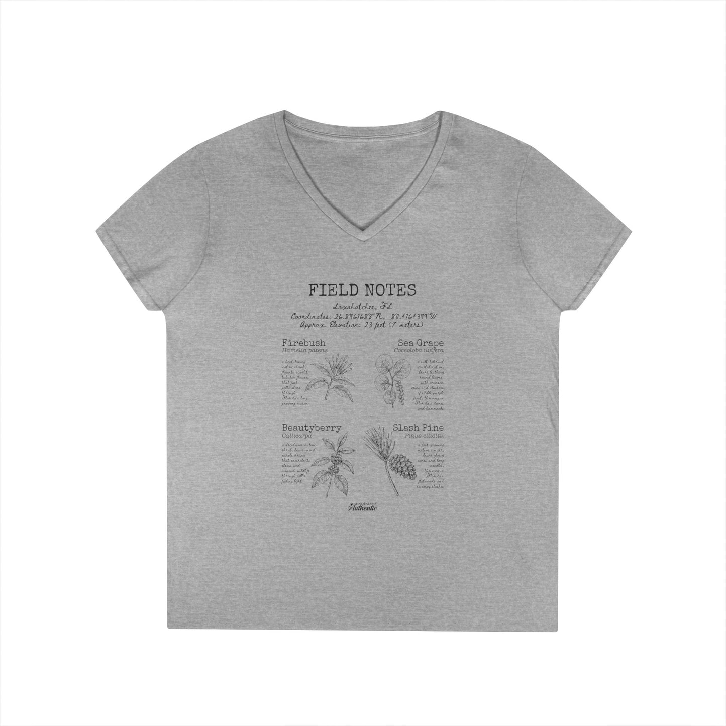 Loxahatchee Rustic Plant Field Notes V-Neck T-Shirt