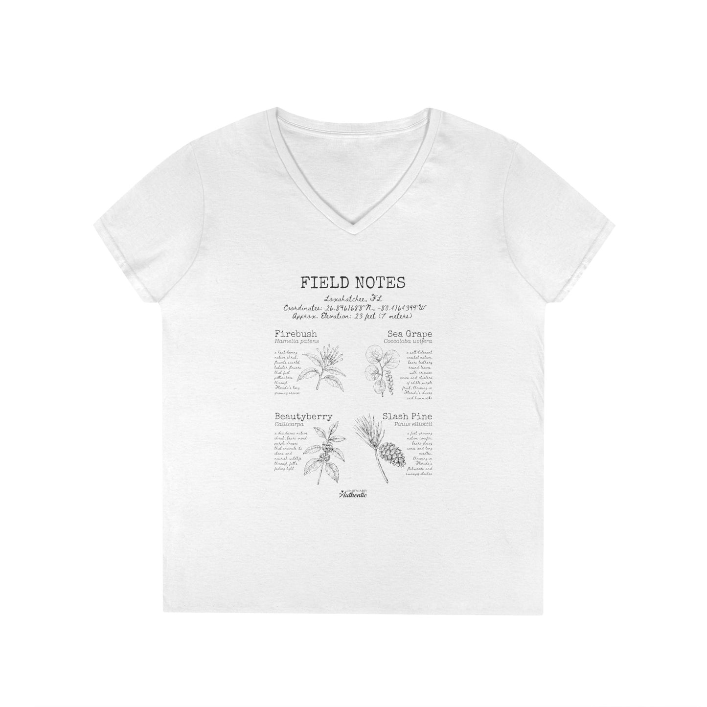 Loxahatchee Rustic Plant Field Notes V-Neck T-Shirt
