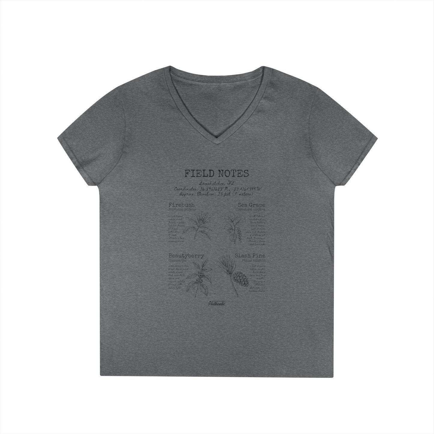 Loxahatchee Rustic Plant Field Notes V-Neck T-Shirt